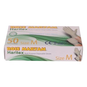 دستکش لاتکس سایز M حری تکس رز مریم 50 برگ