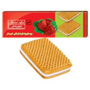 بیسکویت کرم دار توت فرنگی شیرین عسل ۱۲۰ گرم 20 عددی