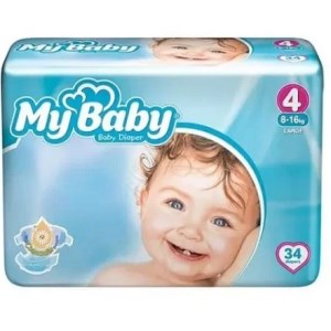پوشک چسبی سایز 4 مای بیبی اکو 34 تایی (کانال دار)