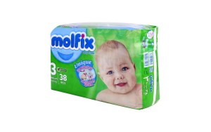 پوشک مولفیکس اقتصادی سایز3(3بعدی دوقلو) متوسط38عددی