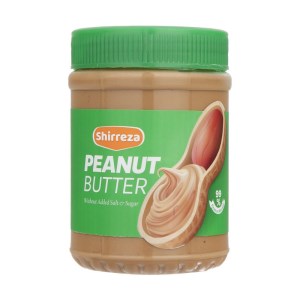 کره بادام زمینی با پودر پروتئین شیررضا شیشه 450 گرم